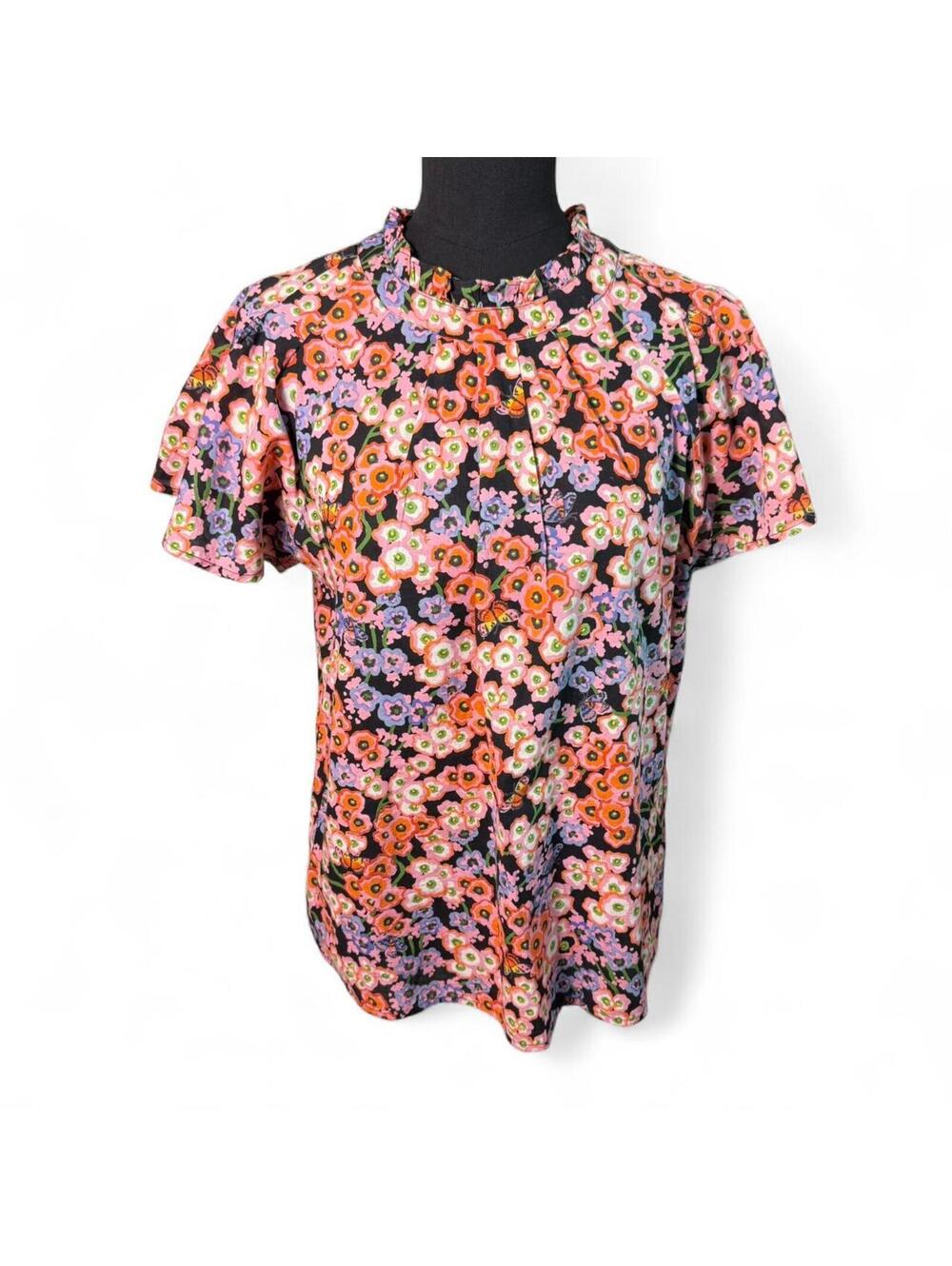 Banjanan for Tuckernuck Flowers & Butterflies Cotton Blouse with Ruffles sz S